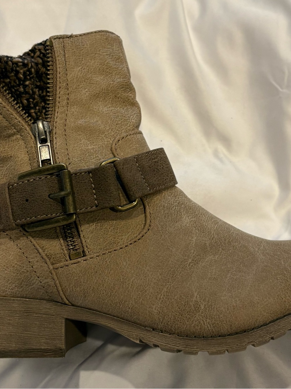 POP Comfort Fit Taupe Ankle Boot with Buckle Detail